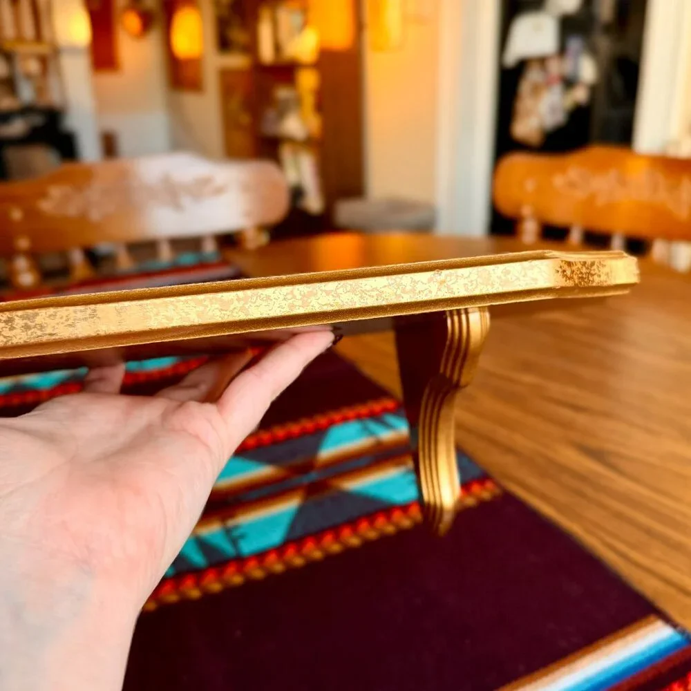Vintage Hollywood Regency Golden Solid Wood Floating Display Shelf